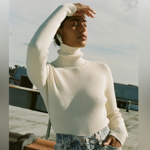 Mara Hoffman Cream Ribbed Turtleneck Lori Sweater 3X - Picture 1 of 10